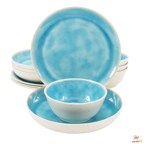 Better Homes & Gardens 12-Piece Reactive Crackle Melamine Dinnerware Set, Teal