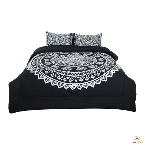 Full All-season Quilted Comforter Sets Bohemian Black, with 2 Pillow Cases