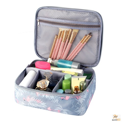 Flamingo Beautician Cosmetic Case Double Zipper Women Travel Organizer