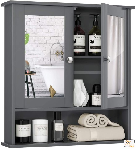 Tangkula Bathroom Cabinet Wall Mounted with Double Mirror Doors