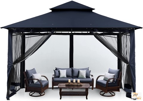 MASTERCANOPY Outdoor Garden Gazebo for Patios with Stable Steel Farme and Netting Walls