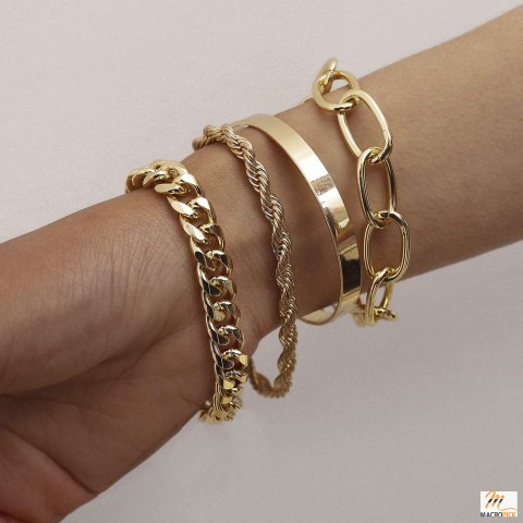 Gold Silver Chain Bracelets Set for Women Adjustable