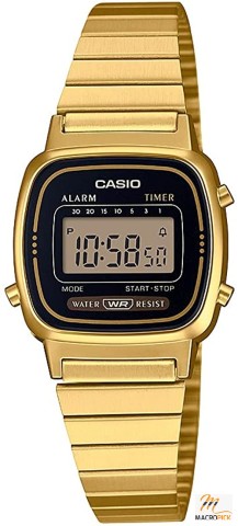 Casio Women's Vintage LA670WGA-1DF Daily Alarm Digital Gold-tone Watch