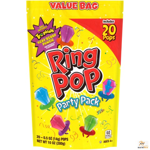 Ring Pop Assorted Flavor Lollipop Suckers, 0.5 oz, 20 Count