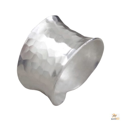 Hammered Sterling Silver Handmade Wide Band Ring, Classic Shiny Finish Wrap Band