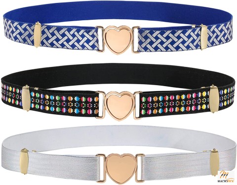 3 Pack Elastic Belts for Girls Kids Stretch Belt