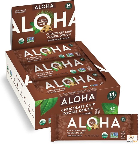 ALOHA Organic Plant Based Protein Bars - Chocolate Chip Cookie Dough - 12 Count,