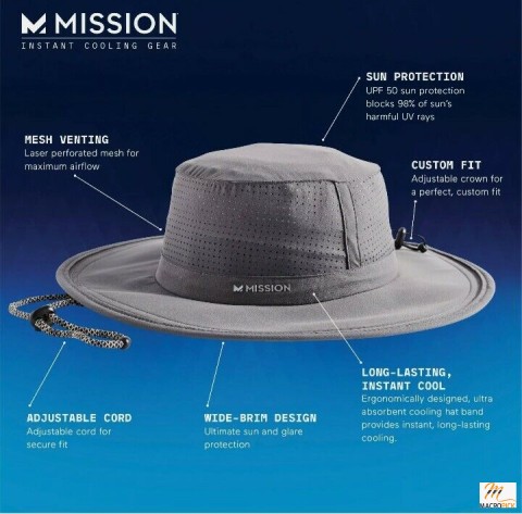 Missions Cooling Engine Bucket Hat UPF 50 3" Wide Brim Cools When Wet One SZ NWT