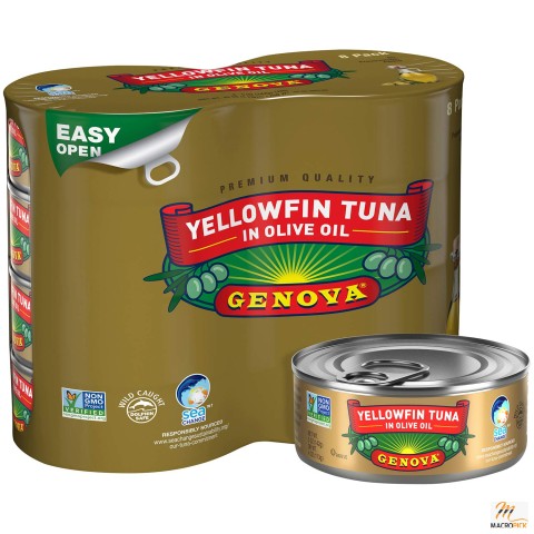 Genova Premium Yellowfin Tuna in Olive Oil, Wild Caught, Solid Light, 5 oz. Can (Pack of 8)