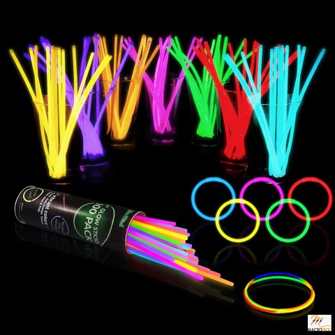 100 Glow Sticks Bulk Party Supplies - Glow in The Dark Fun Party Pack with 8" Glowsticks and Connectors for Bracelets and Necklaces