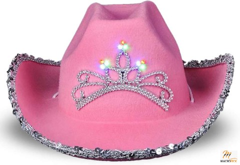 Light-Up Pink Cowboy Hat for Girls - Sparkly Cowgirl Hat with Sequins and a Dazzling LED Tiara -  Cute Cowgirl Birthday Party Hat for Girls