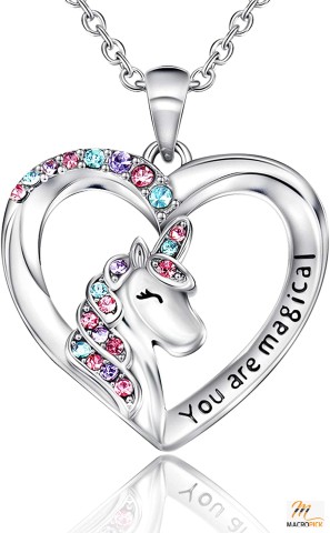 Unicorn Necklace for Girls - CZ Stone Heart Pendant Necklace With You Are Magical Message -  Great for Valentine's Day, Mother's Day, Christmas & Birthday