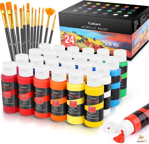 Caliart Acrylic Paint Set, 24 Colors (59ml, 2oz) Art Craft Paints for Professional Artists