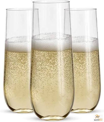 24 Stemless Plastic Champagne Flutes - 9 Oz Plastic Champagne Glasses - Clear Plastic Unbreakable Toasting Glasses - Shatterproof, Disposable & Reusable