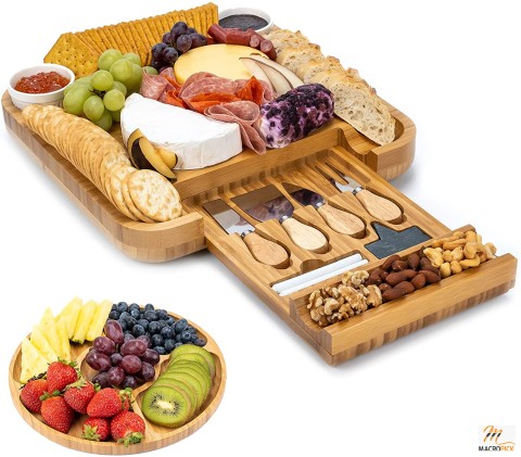 Bamboo Cheese Board and Knife Set -  nique House Warming Gifts & Wedding Gifts for Couple