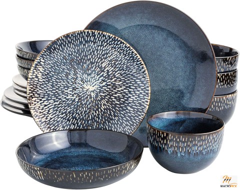 16 Piece Double Bowl Dinnerware Set - Cobalt Blue