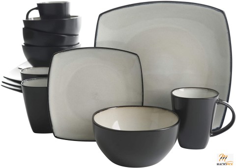 Lounge Square Reactive Glaze Stoneware Dinnerware Set - Service for 4 (16pc) - Sand