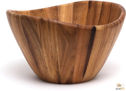 Acacia Wave Serving Bowl for Fruits or Salads- Large - 12" Diameter x 7" Height - Single Bowl