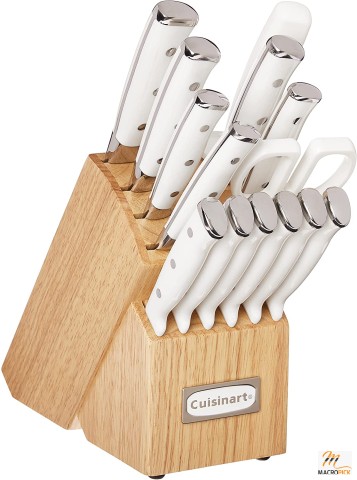 15 Pieces Knife Set -  Classic Forged Triple Rivet Cutlery - Stainless Steel Rivets - White