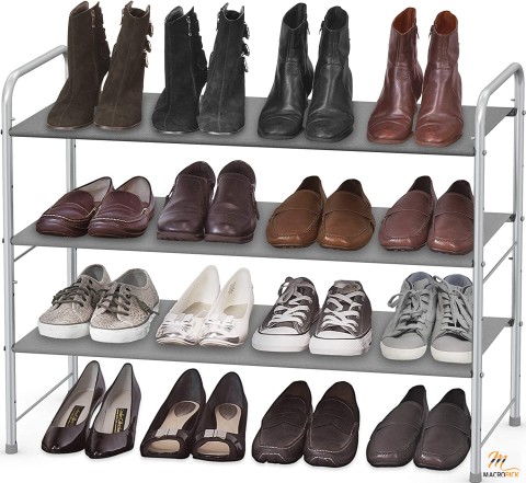 3 Tier Shoe rack Storage Organizer - Adjustable Shelves With Sturdy Metal Construction - Grey