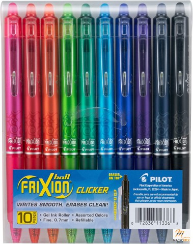 Refillable & Retractable Gel Ink Pens - Clicker Erasable Gel Pens - Assorted Colors - Pack of 10