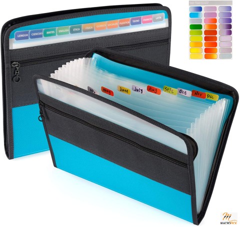 Expanding File Folder With Zipper Closure - Waterproof & Sturdy Cover - 13 Individual Pockets