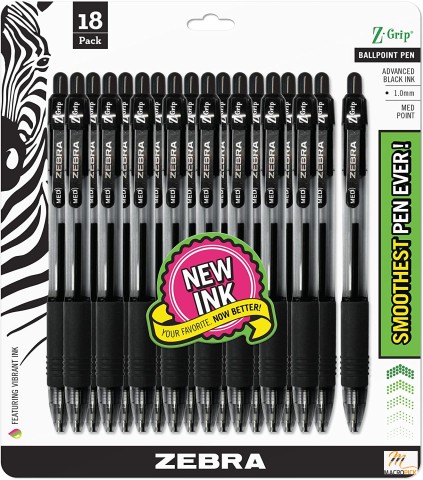 Z-Grip Retractable Ballpoint Pen -  Medium Point -  1.0mm - Black Ink - 18 Pieces