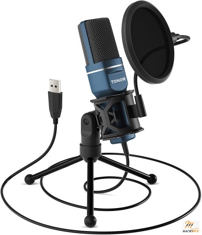 USB Microphone - Cardioid Condenser PC Gaming Mic with Tripod Stand - Easy To Install - Ideal For Streaming, Podcasting & Recording Videos