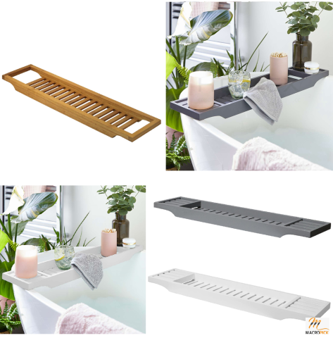 Bamboo Wood & Plastic Bath Tub Rack