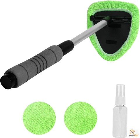 Windshield Cleaner With Extendable Ergonomic Handle| Washable & Reusable Microfiber Cloth | Works Great As Fog Or Moisture Removal Tool