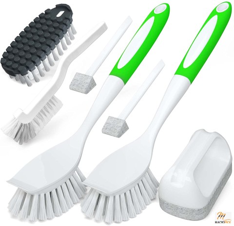 7 Pack Kitchen Cleaning Brush Set | Kitchen Scrub Brush & Bendable Cleaning Brush | Groove Gap Brush & Scouring Pad for Pot and Pan