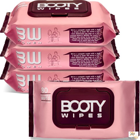 BOOTY WIPES for Women | 320 Flushable & Biodegradable Wipes for Adults | Completely Free Of Harmful Ingredients | Infused With Aloe Vera & Vitamin E