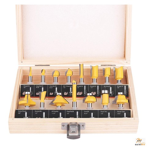 KOWOOD Router Bits Set of 15 Pieces 1/4 Inch Woodwork Tools for Beginners