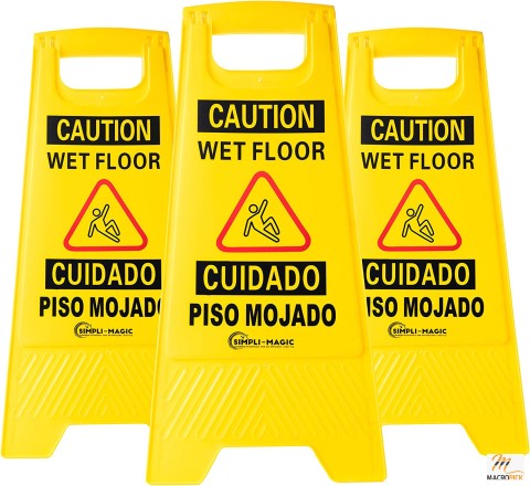 Wet Floor Caution Signs, Basic, Yellow, 3 Pack