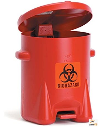 Biohazardous Waste Polyethylene Safety Can with Foot Lever, 6 Gallon Capacity, Red