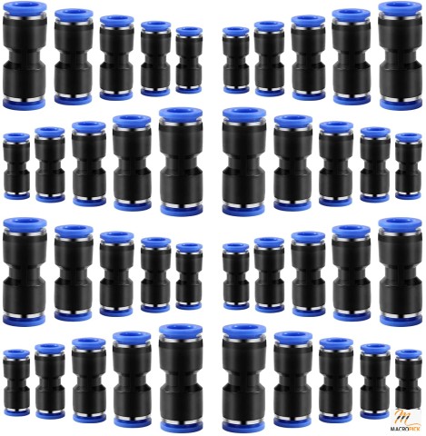 Quick Connect Straight Push Connectors,40 Pcs, 5/32" 1/4" 5/16" 3/8" 1/2 inch OD Push-to-Connect fittings