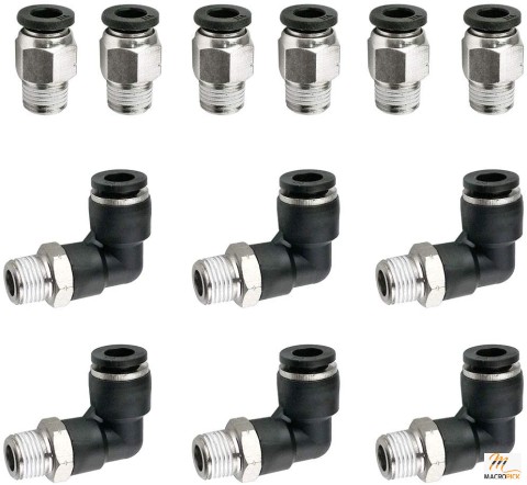 AuInn 12PCS 6 mm Tube OD x 1/4" NPT Push to Connect Air Fitting Elbow & Straight