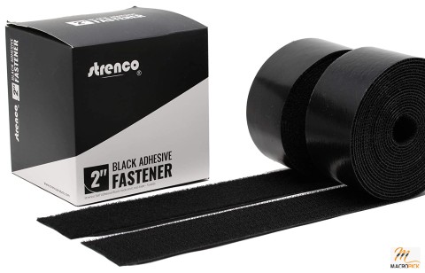 Strenco 2 Inch Adhesive Black Hook and Loop Tape -  5 Yards - Heavy Duty - Sticky Back Fastener