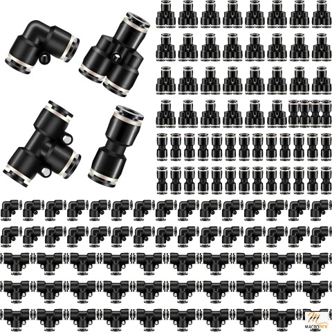 Push to Connect Fittings - Quick Release Pneumatic Connectors Air Line Fittings - 15 Splitters 15 Elbows 15 Tee 15 Straight Tubes - 1/4 Inch Od