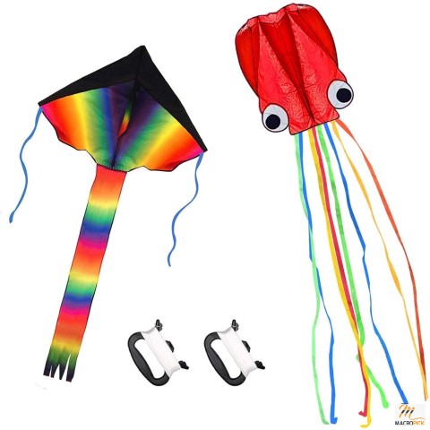 Listenman Large Rainbow Kite and Red Mollusc Octopus 2 Pack Kites