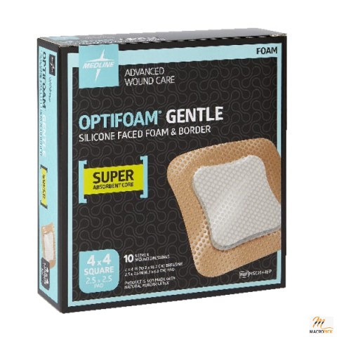 Gentle Silicone-Faced Foam & Border Dressings, 4" x 4", Natural, Box Of 10