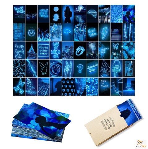 50PCS Blue Neon Wall Collage Kit Aesthetic Pictures