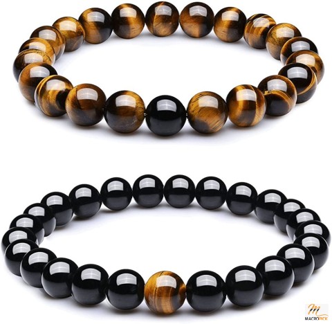 Wanmei 8mm Black Matte Agate & Tiger Eye Healing Energy Stone Beads Distance Bracelets