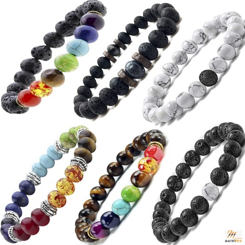 Black Lava Stone 7 Chakra Bracelets 6pcs mix 8mm