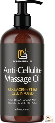 M3 Naturals Anti Cellulite Massage Oil Skin Care Cellulite Oil, Infused with Collagen and Stem Cell