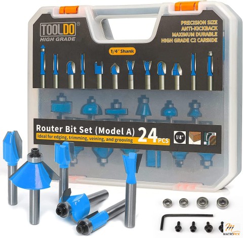 Router Bit Set 24 Pieces - 1/4 inch Shank - Professional Router Bit Kit for DIY - deal For Edging, Trimming, Veining And Grooving