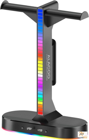 RGB Headset Holder- Gaming Headphone Stand, Headset Stand with 2USB Charging Port, Adjustable Ambient Light and Auto-Sensing Rhythm Light, Gamers Desktop Gaming Earphone Accessories. (Patent Design)