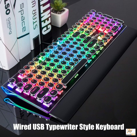 Typewriter Style Mechanical Gaming Keyboard with True RGB Backlit Collapsible Wrist Rest