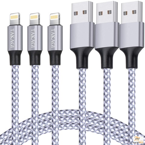 Phone Charger, TAKAGI Lightning Cable 3PACK 6FT Nylon Braided USB Charging Cable