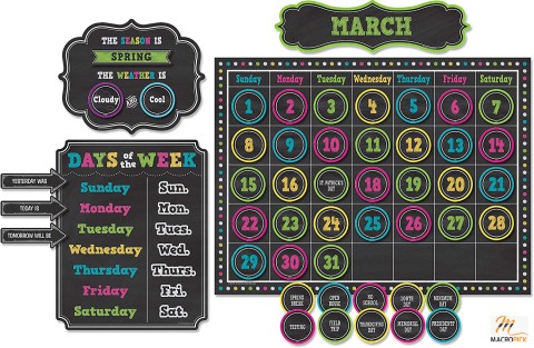 Chalkboard Brights Calendar Bulletin Board Set - Multi